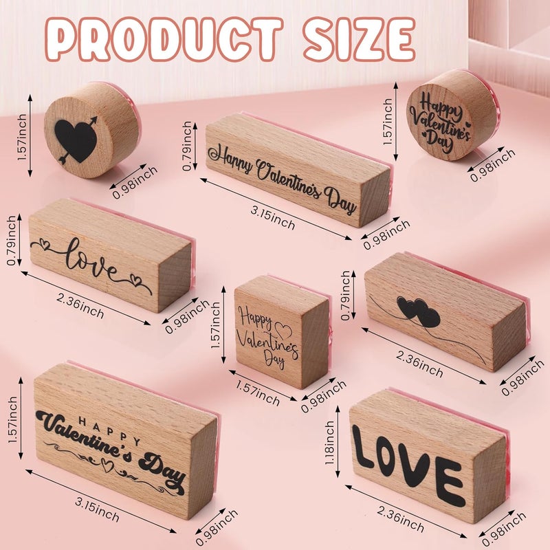 Supervitae 8 Pcs Valentine's Rubber Stamp Set Wooden Rubber Stamps Happy Valentine Heart Stamp Vintage Wooden Rubber Art Stamps for Crafting and DIY Scrapbooking Card Making Hand Book(Word) - Image 2
